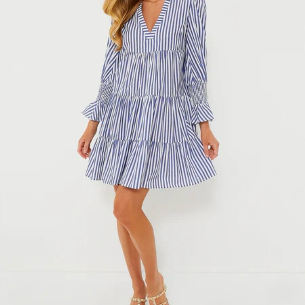 Pomander Place Blue and White Ruffled Tiered Sundress